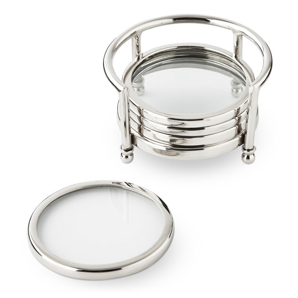 Stainless Steel and Glass Coasters, Set of 4 Williams Sonoma Australia